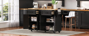 K&K 56.5'' Kitchen Island with Drop Leaf, Power Outlet
