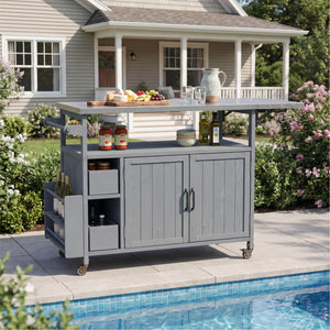54.33" Farmhouse Rolling Outdoor Kitchen Cart