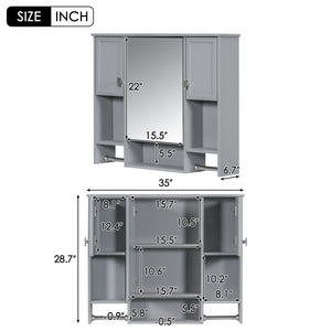 Wall Mounted Bathroom Storage Cabinet with Mirror and Towel Bar - Black, Dark Gray, or White