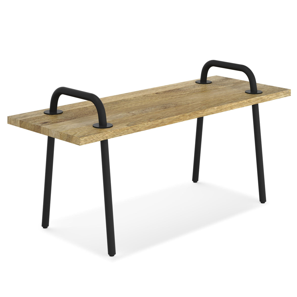 Light Brown Entryway Bench with Metal Legs - Solid Wood