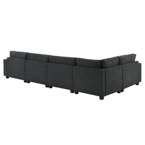 U Shaped Sectional Sofa 6 Seat Couch Set With Oversized Ottoman, Hidden Armrest Storage And Cup Holders USB Charging Ports Wide Seat Sofa