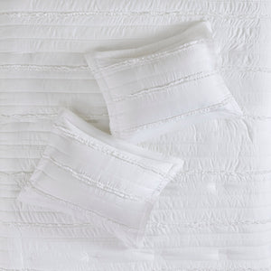 White Microfiber Ruffled Comforter Set with Decorative Pillow – Queen