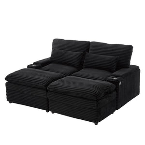Convertible Loveseat Sofa With Storage, USB Ports, Cup Holders