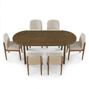 7 Pieces Modern Oval Dining Set, Rustic Farmhouse Solid Wood Kitchen Table Set for 6