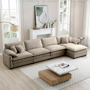 Modern Corduroy Upholstered 4-Seater Sofa with Footstool