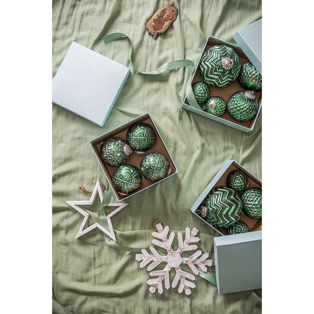 Christmas Ball Ornaments Glass Set of 6 Green Holiday Decor