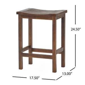 Outdoor Acacia Wood Counter Height Barstool, Set of 2