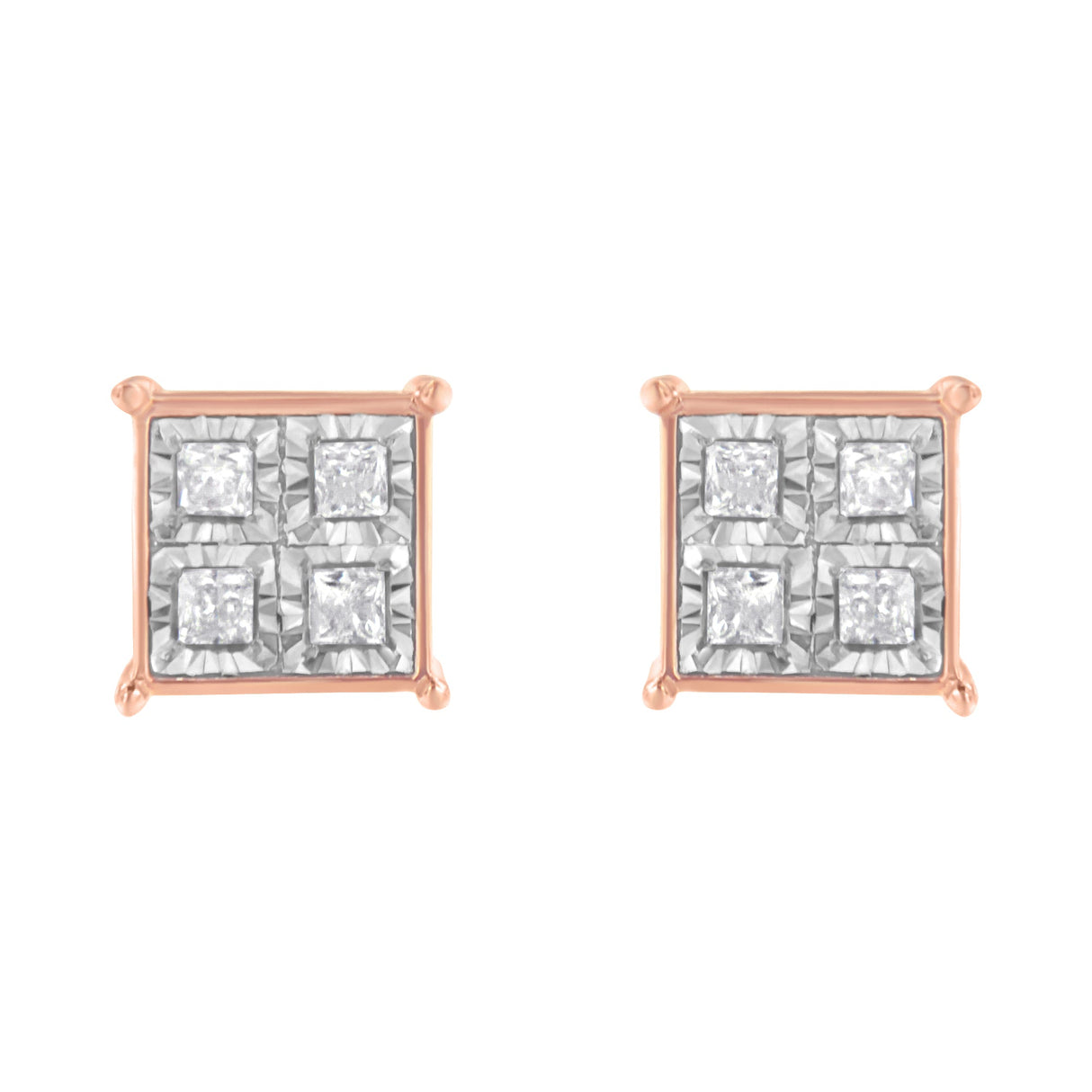 Rose Gold Plated Sterling Silver Diamond Composite Stud Earrings (3/4 cttw, J-K Color, I1-I2 Clarity)