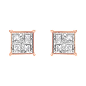 Rose Gold Plated Sterling Silver Diamond Composite Stud Earrings (3/4 cttw, J-K Color, I1-I2 Clarity)