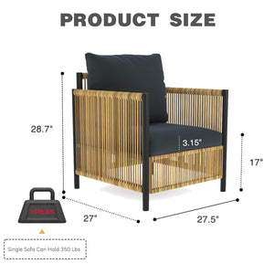 Patio 6-Piece Brown PE Wicker Sofa Set with Grey Cushions