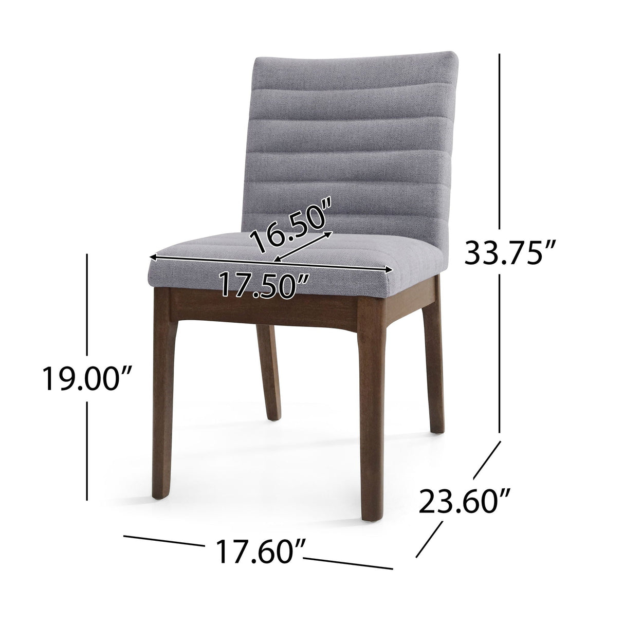 Mid Century Modern Dining Chair Set of 2 with Channel Stitching - Dark Gray