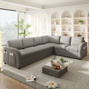 L-Shaped Couch With Pull-Out Bed, Convertible Sleeper Sofa With Side Pocket & USB Port