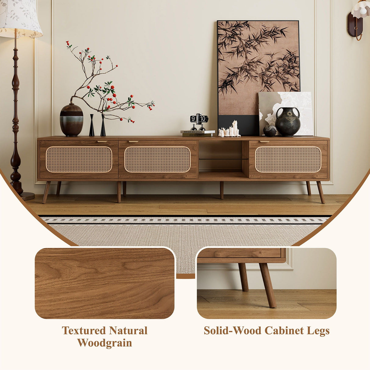78" TV Stand With Ample Storage And Open Shelving - Walnut
