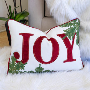 Joy Embroidered Christmas Throw Pillow