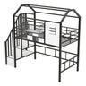 Metal Loft Bed With Roof Design And Storage Box With Guardrails And Integrated Ladder
