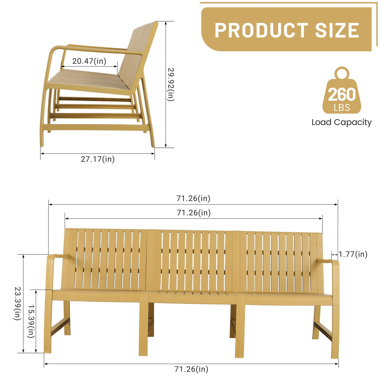 1 Piece Indoor / Outdoor 3 Seater Sofa, UV-Resistant, Waterproof And Durable