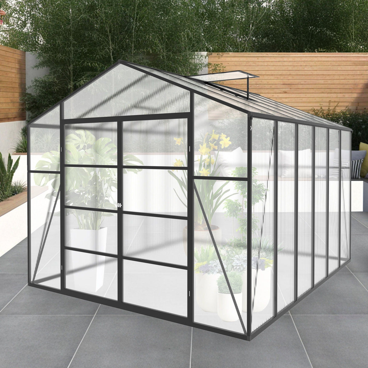 Gain Height Windproof Aluminum Greenhouse with Raised Base