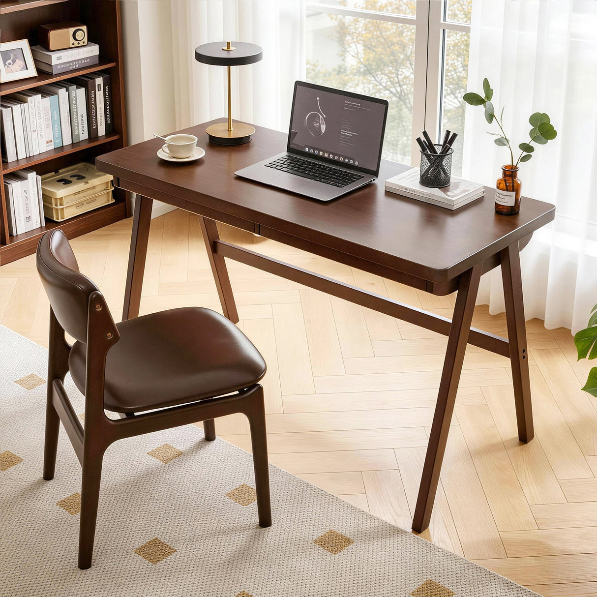 100% Solid Rubber Wood Computer Desk, Retro