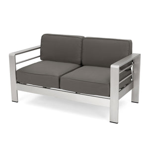 Outdoor Aluminum Loveseat with Plush Cushions - Gray