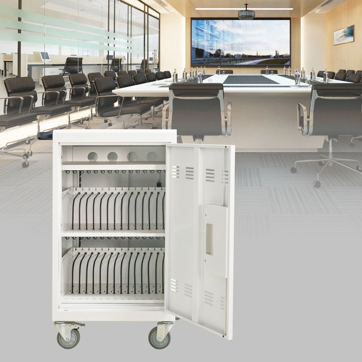 Mobile Charging Cart and Cabinet for Tablets and Laptops - 30 Device Capacity