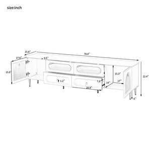 Retro TV Stand With 6 Metal Legs, 2 Cabinets, 4 Drawers