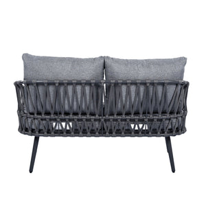 4 Piece Outdoor Patio Furniture Set, Metal Chairs With Woven Rope U Shaped Backrest