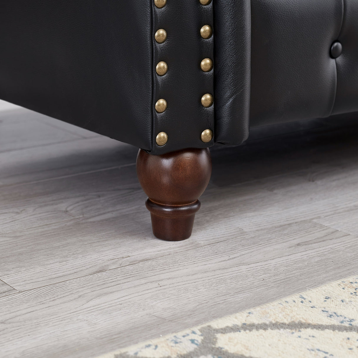 85.8' Living Room Chesterfield Sofa Classic Tufted Design Faux Leather PU Upholstered Sofa with Storage (Black)