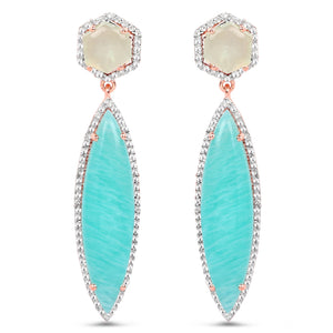 14K Rose Gold Plated 17.14 Carat Genuine Amazonite, Prehnite And White Topaz .925 Sterling Silver Earrings