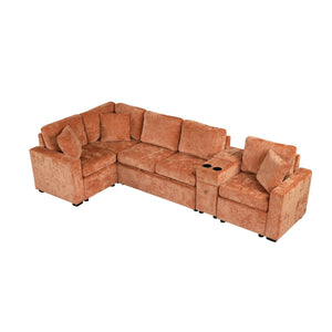 Modular L-Shaped Sectional Sofa Bed With Pull-Out Sleeper, Cup Holders, And Storage