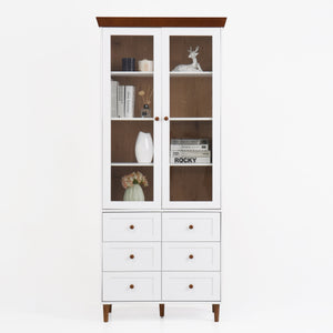 White MDF Display Storage Cabinet with Glass Doors and Adjustable Shelves