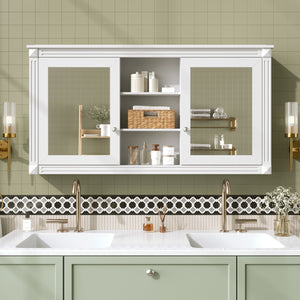 Modern Wall-Mount 2 In 1 Mirror Cabinet With Adjustable Shelves, Soft-Closing Hinges