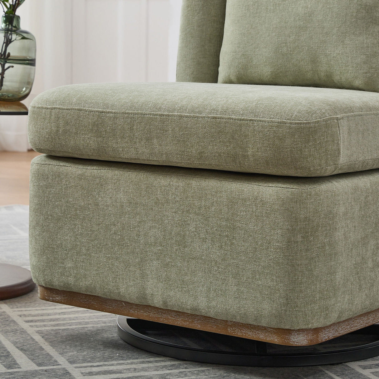 Wide Modern Cushioned Armless Metal Base 360° Swivel Chair With Pillow