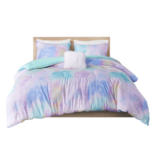 Twin/Twin XL Watercolor Tie Dye Printed Comforter Set with Throw Pillow