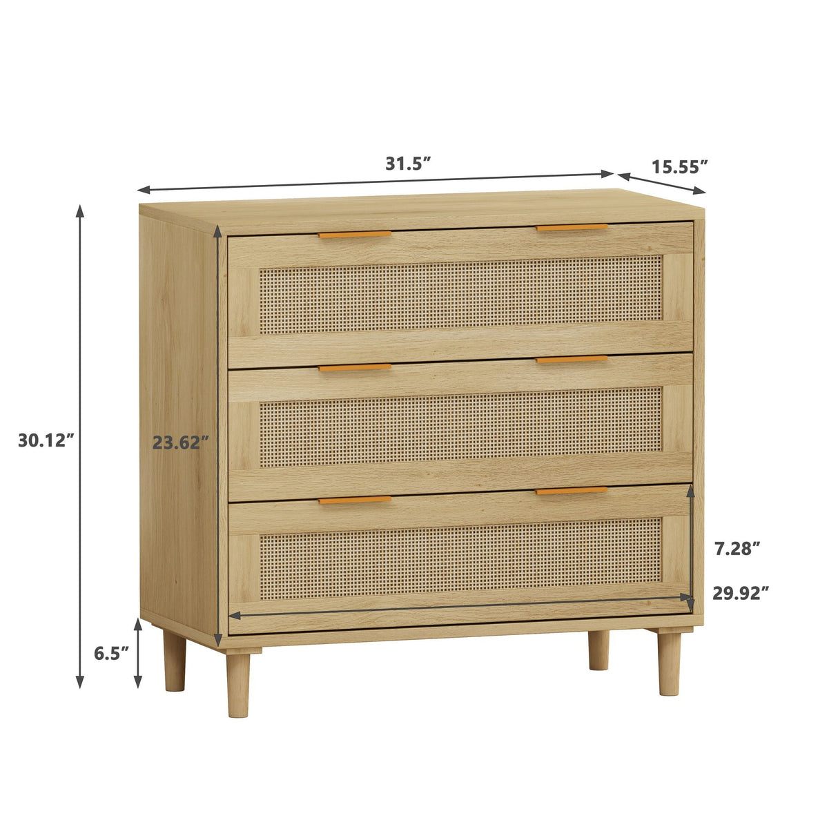 3 Drawers Rattan Storage Cabinet Set of 2 - Oak