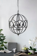 4 Light Metal Chandelier in Black Iron with Adjustable Chain