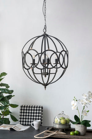 4 Light Metal Chandelier in Black Iron with Adjustable Chain