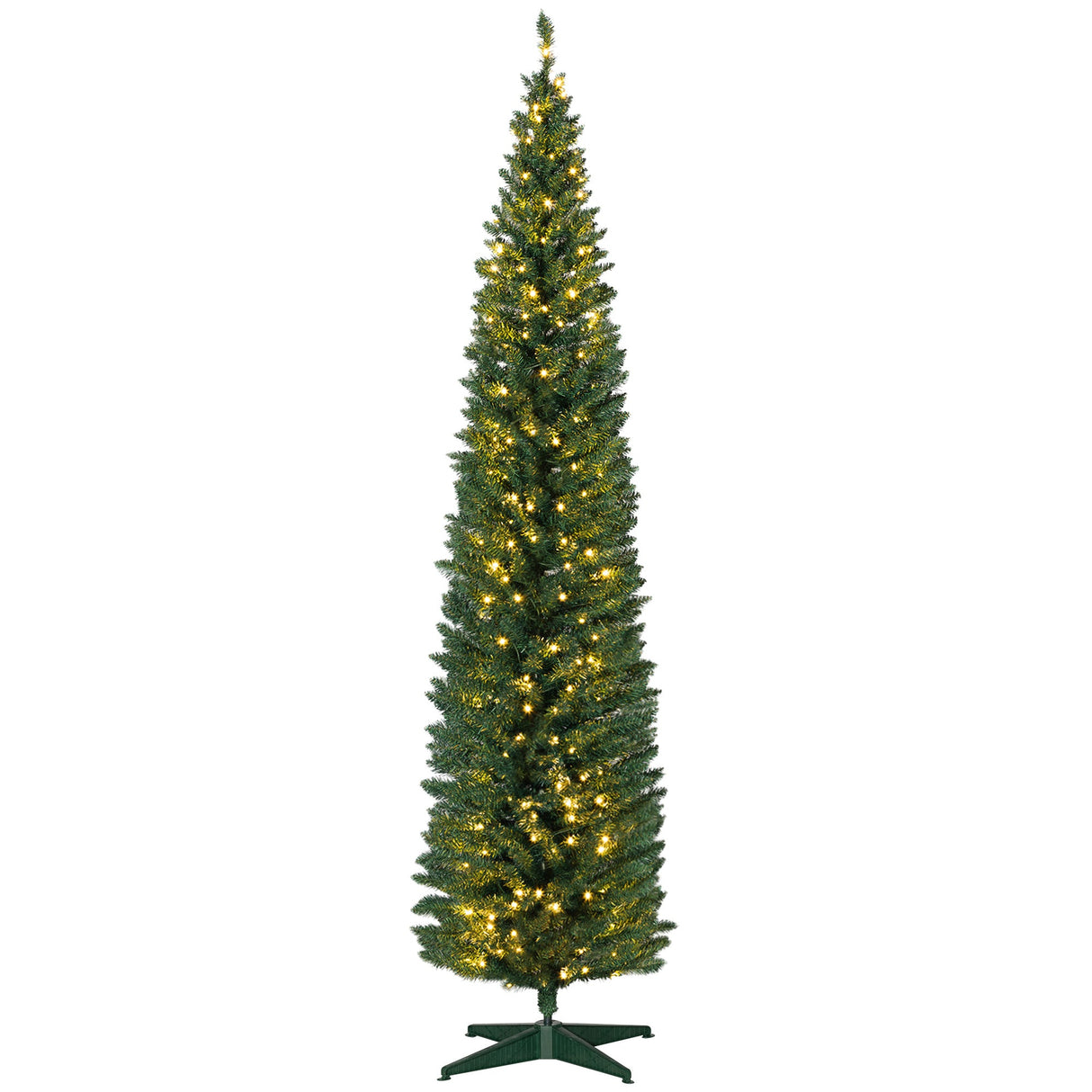 HOMCOM 8' Tall Pre-Lit Slim Noble Fir Artificial Christmas Tree