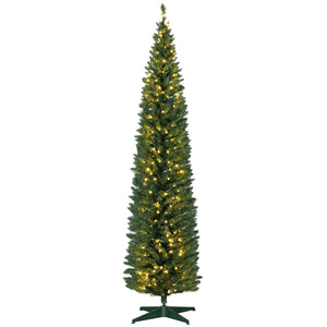 HOMCOM 8' Tall Pre-Lit Slim Noble Fir Artificial Christmas Tree