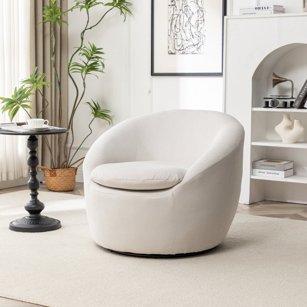 Winnie Modern Teddy Fabric Swivel Barrel Chair