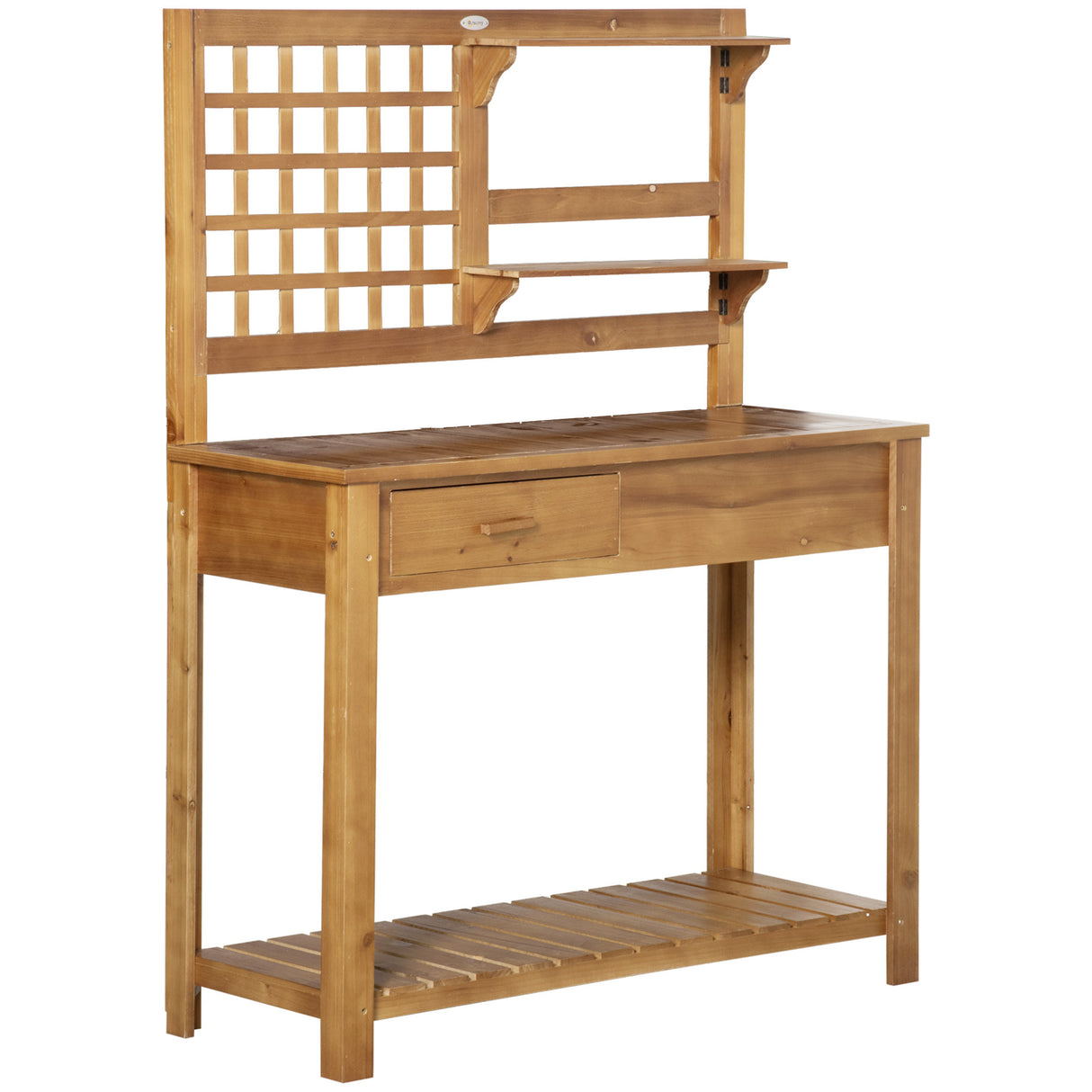 Potting Bench Table, with Tiers of Shelves and Drawer, Brown