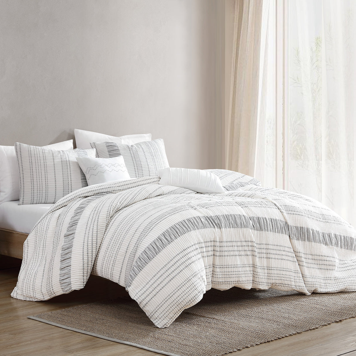 Sutton 6 Piece Ivory Textured Jacquard Comforter Ensemble