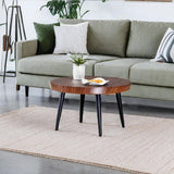 Modern Round Coffee Table - Walnut Pattern MDF And Black Metal Legs