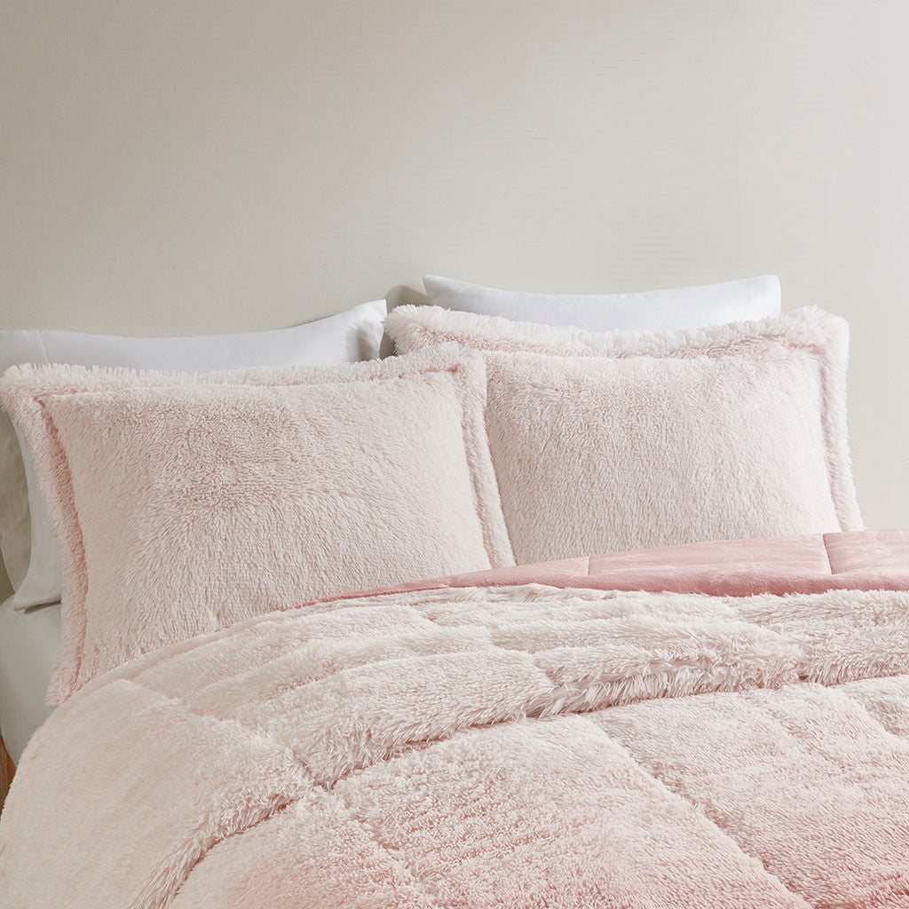 King/Cal King Ombre Shaggy Long Fur Comforter Mini Set