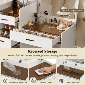 3-in-1 Vanity Desk with Flip Top Mirror, Glass Top Compact Makeup Vanity & Hidden Storage