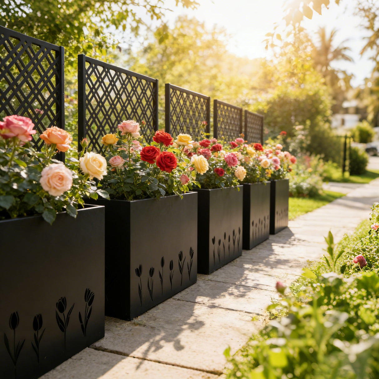 Tall Metal Planter with Trellis