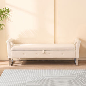 Wide Storage Soft Ottoman Bench With Armrests