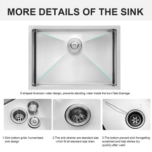 Modern Undermount Stainless Steel Kitchen Sink 16 Gauge, Deep Single Bowl