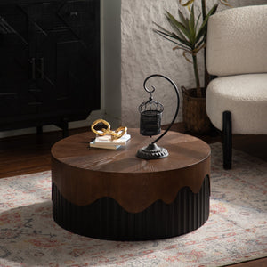 30.31" Round Coffee Table - Handcrafted Wooden Tea Table