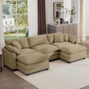 Modern Modular Cushion Sofa Set with Ottoman - Fabric, Multiple Colors