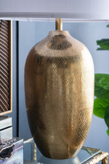 D15x25.7' Round Aluminum Sheet Gold Table Lamp with White Fabric Shade